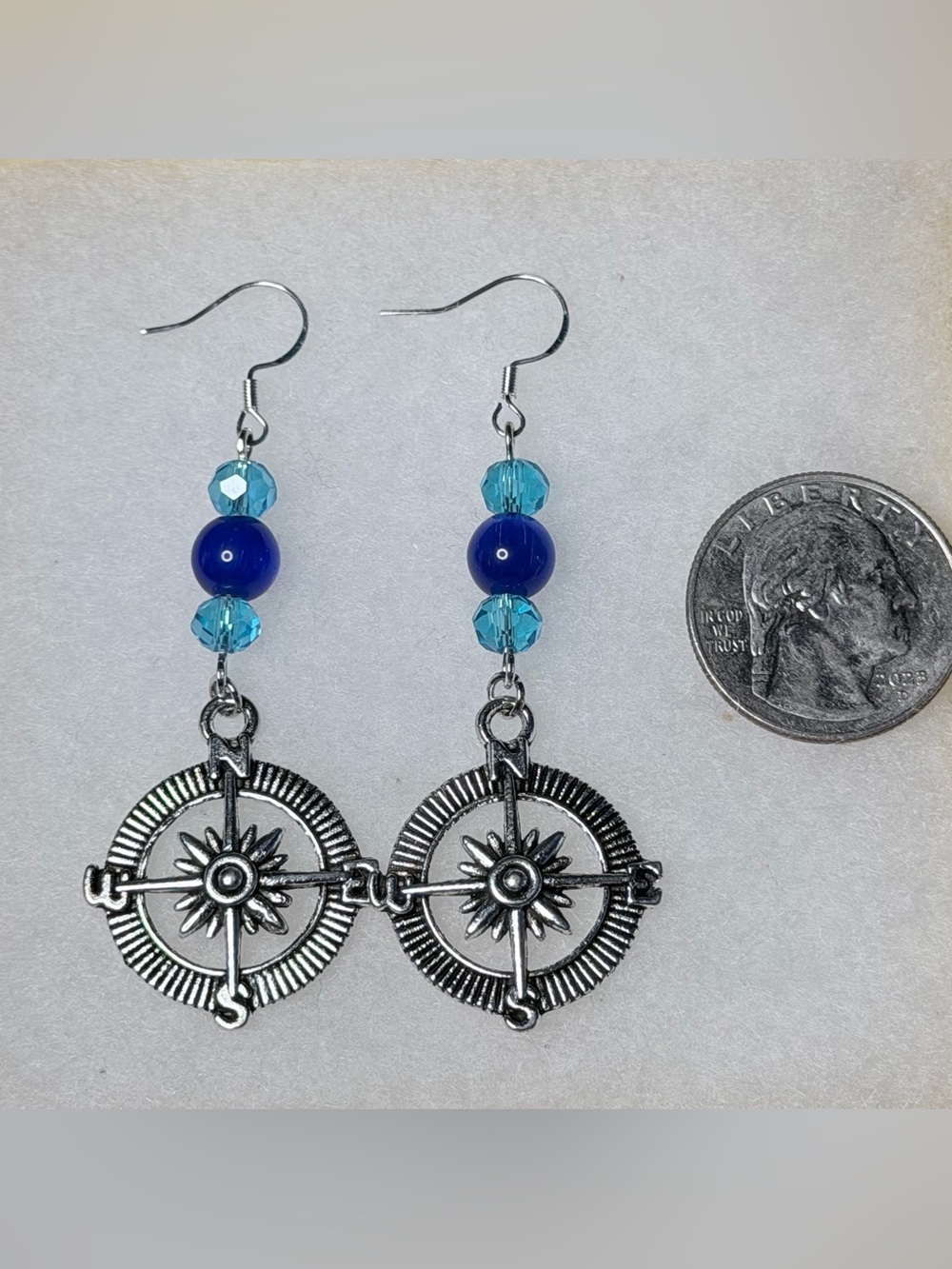 ✨Handmade✨ Blue & Aqua Compass Drop Earrings - Hypoallergenic